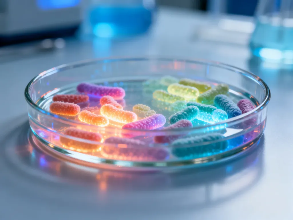 Kolorowe kolonie bakterii probiotycznych w szalce Petriego w profesjonalnym laboratorium medycznym.